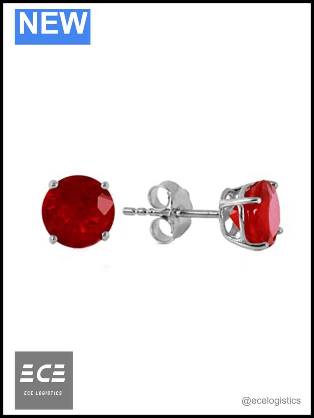 14K White Gold Lab Grown Ruby Stud Earrings 1.30 Carat Fine Jewelry